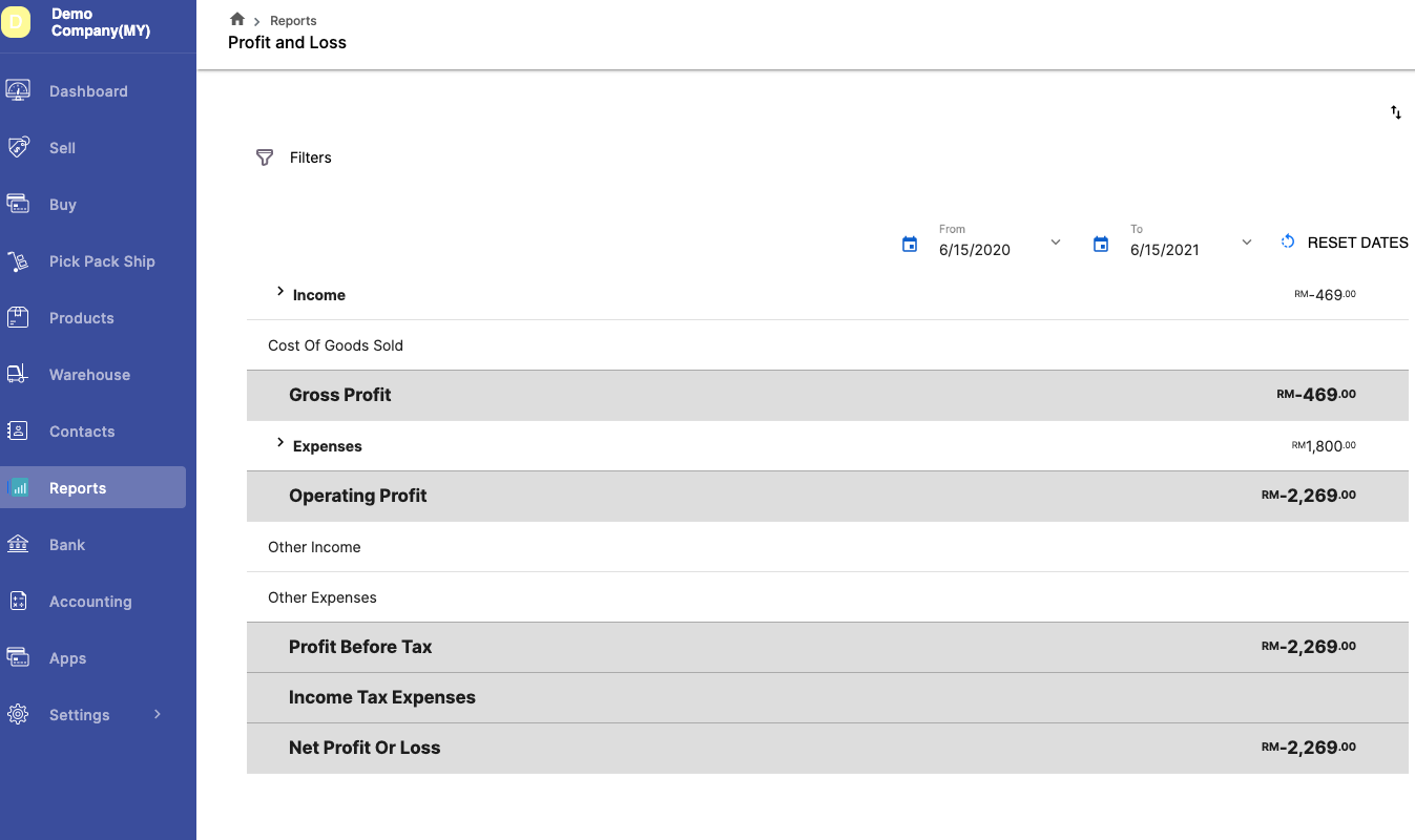 Generating the multi-step income statement using Deskera Books