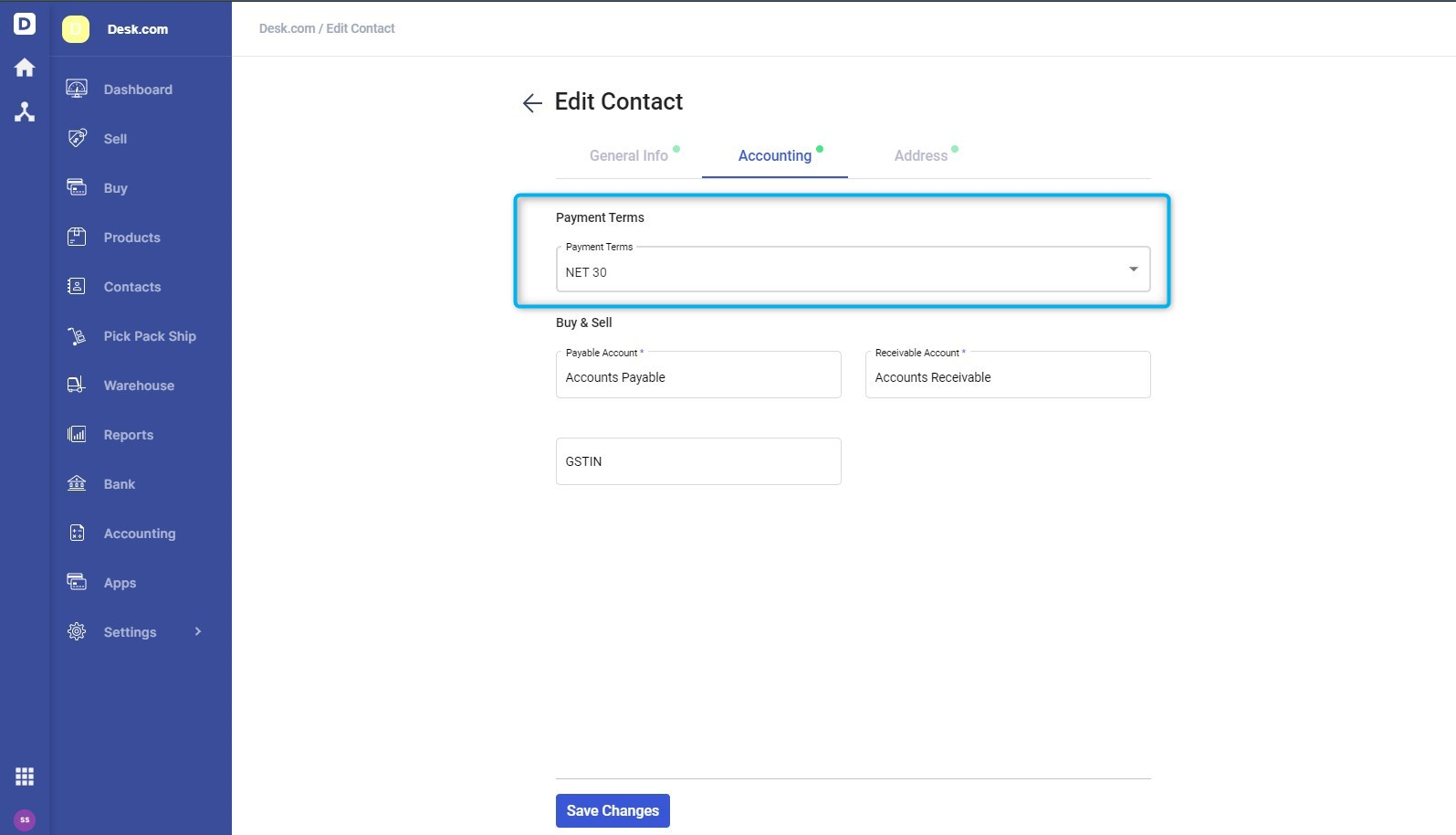 Select payment terms for your contacts