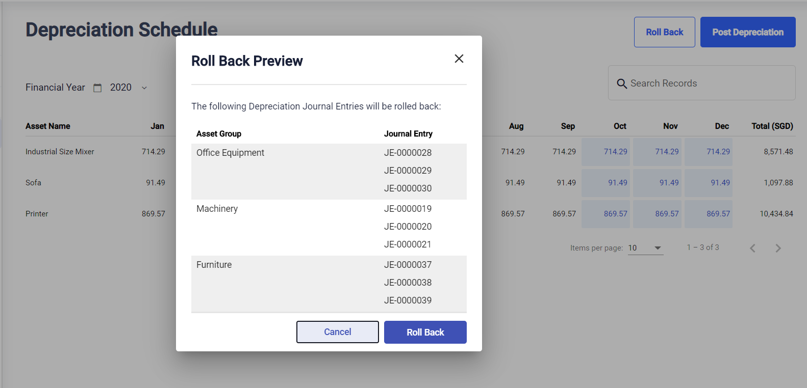 Roll back Depreciation JE made easy with Deskera Books