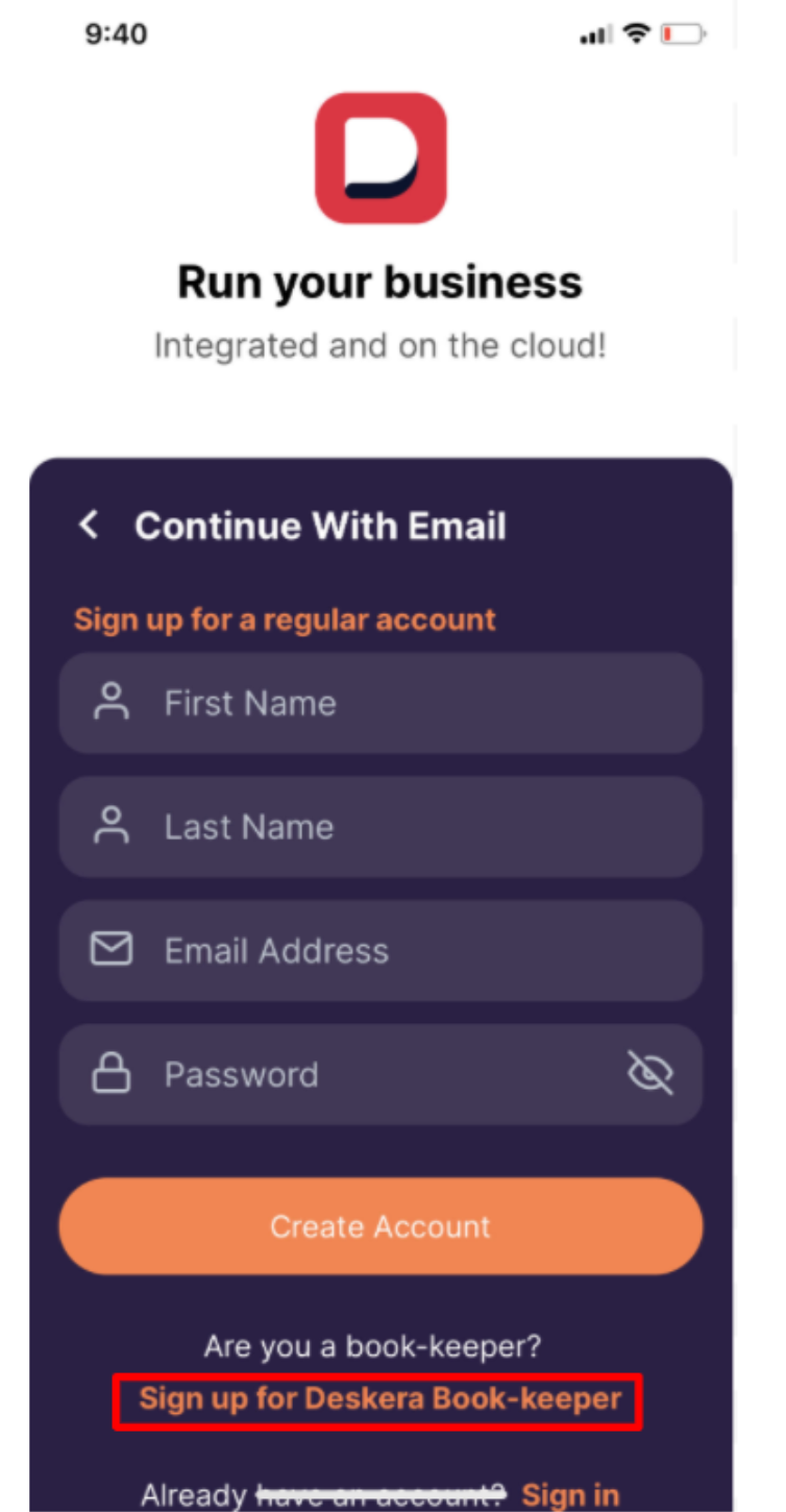 Sign Up for Deskera Bookkeeper