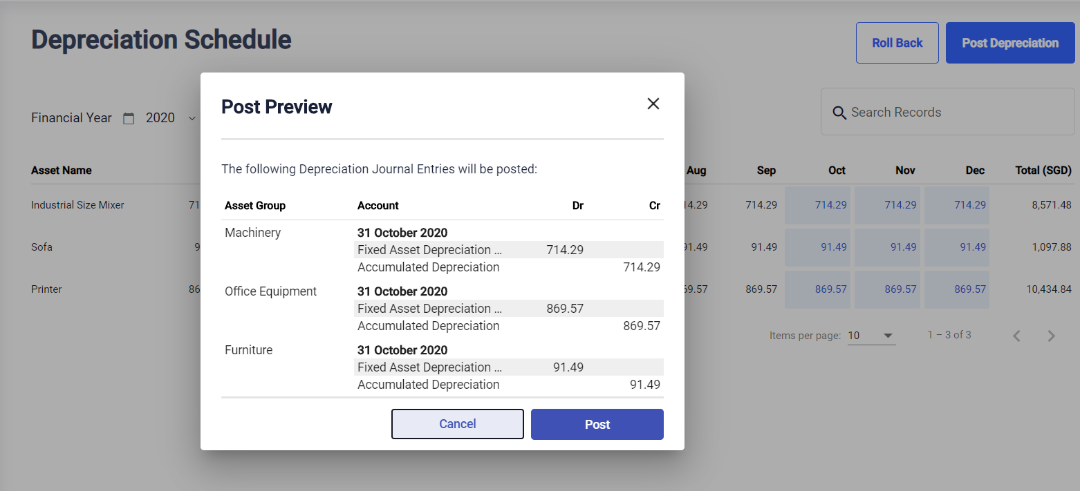 Post Preview before posting Depreciation Expense Entry