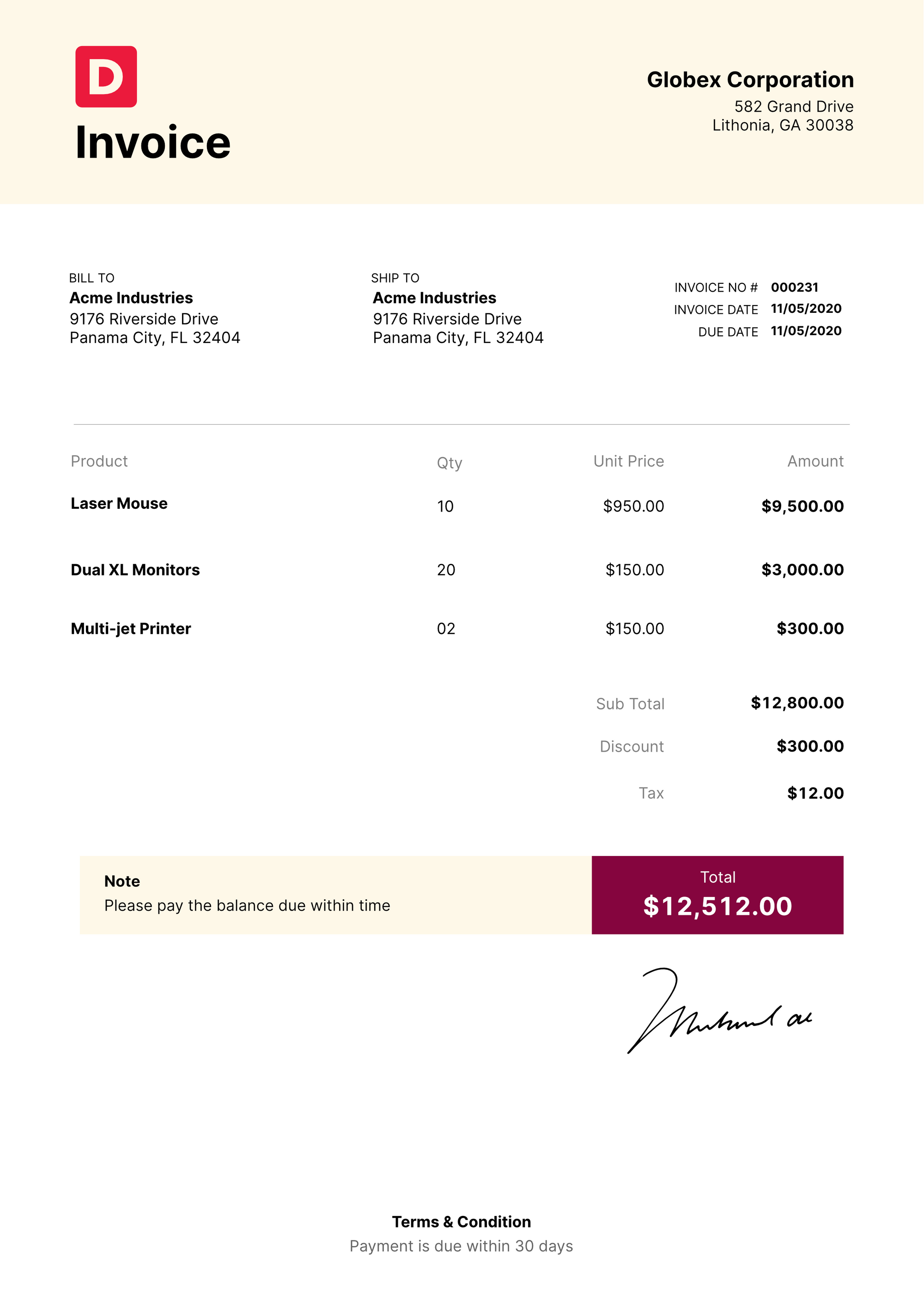 Standard Sales Invoice