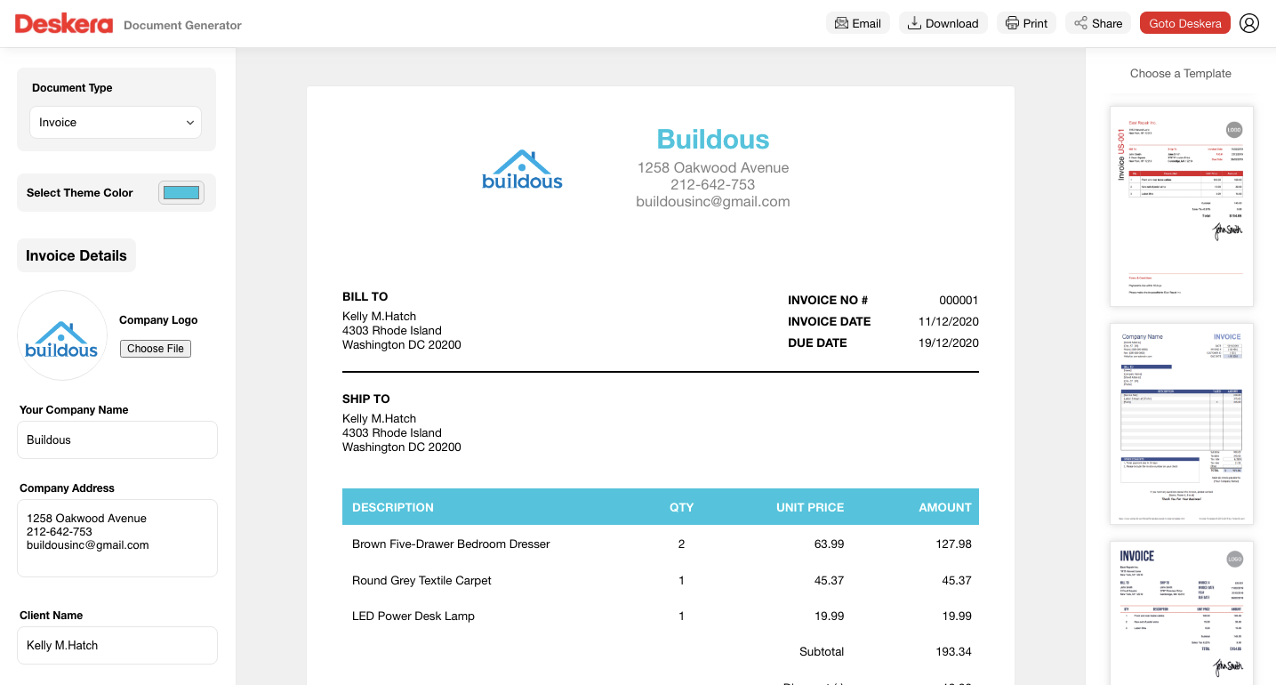 Deskera Invoice Generator