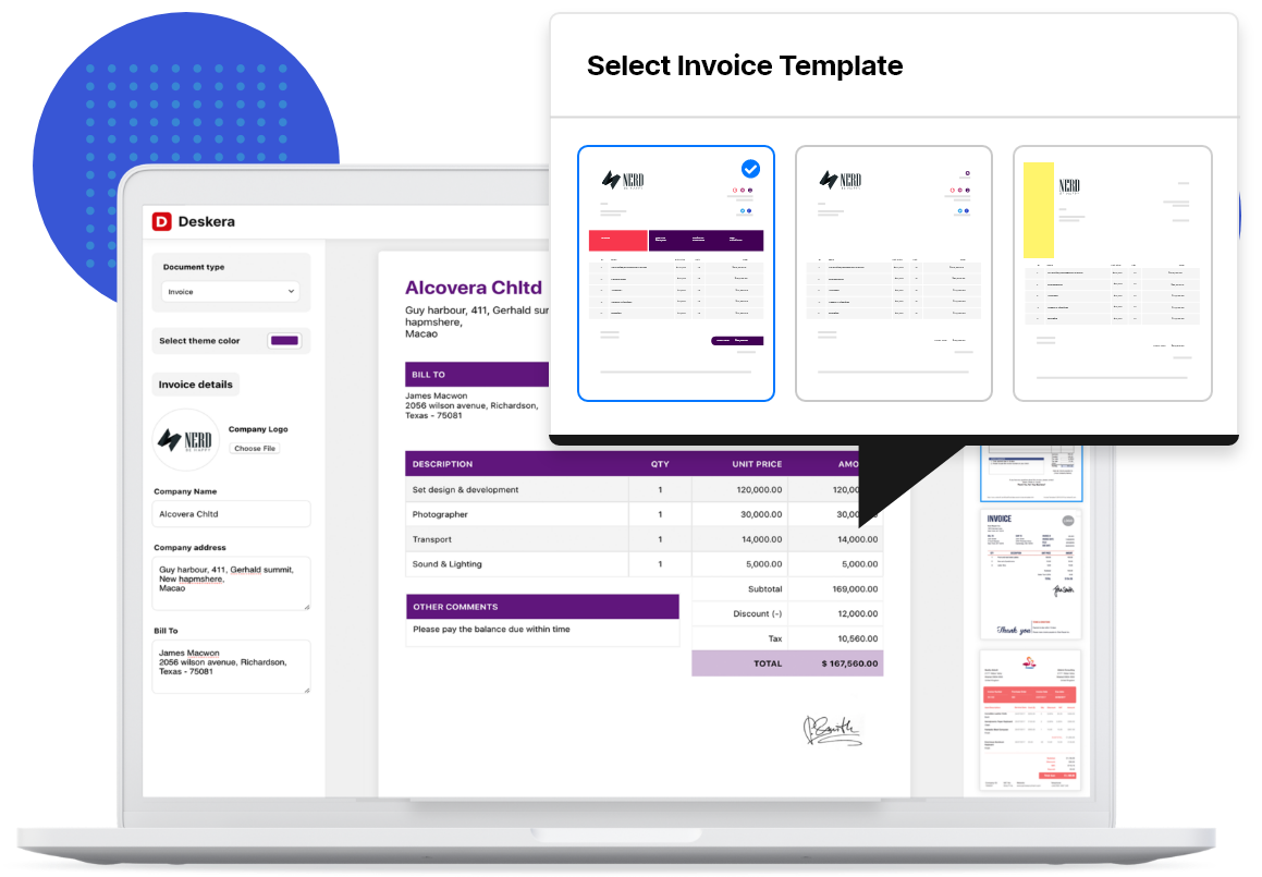 Deskera Invoice Templates - Automatic Invoice Numbering