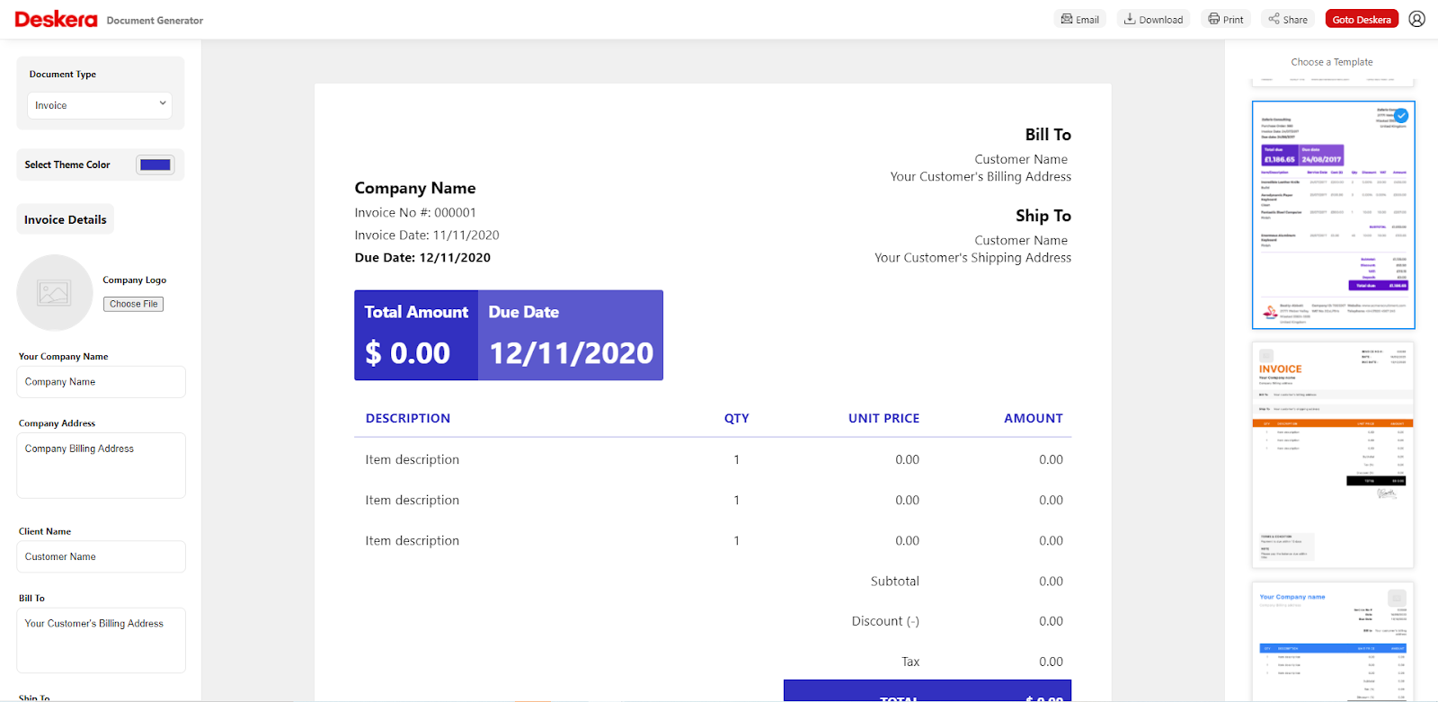 Custom Invoice Templates in Deskera - Accounting Software Advantages