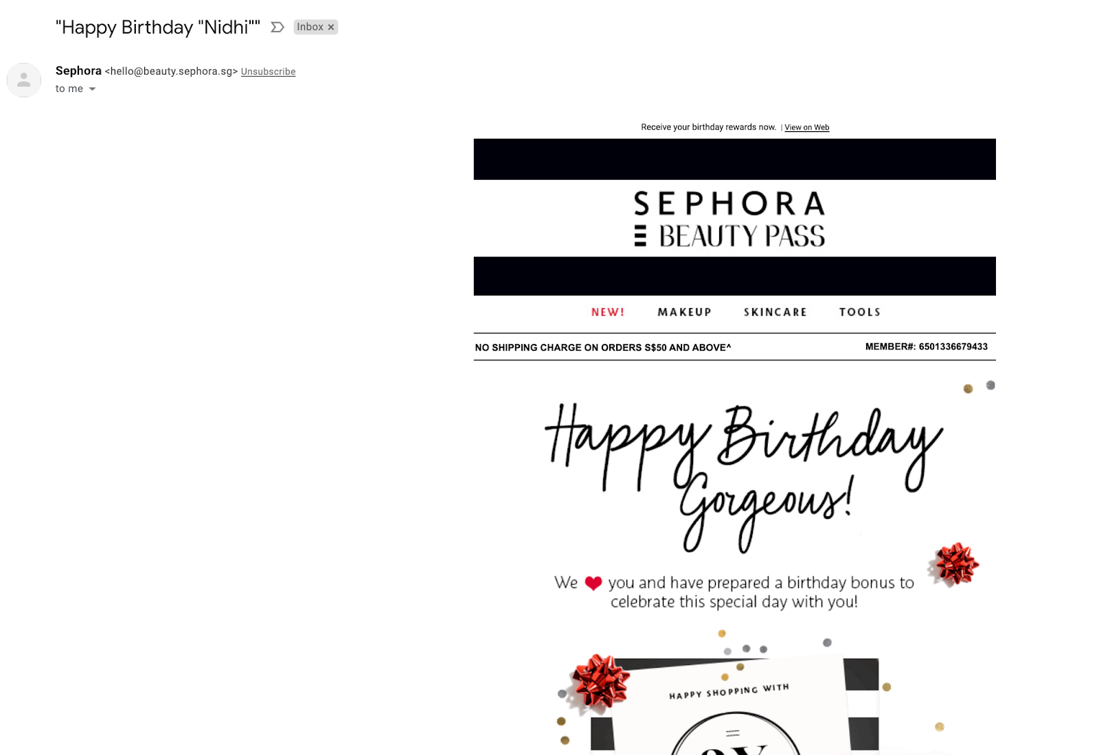 Email marketing campaign example by Sephora