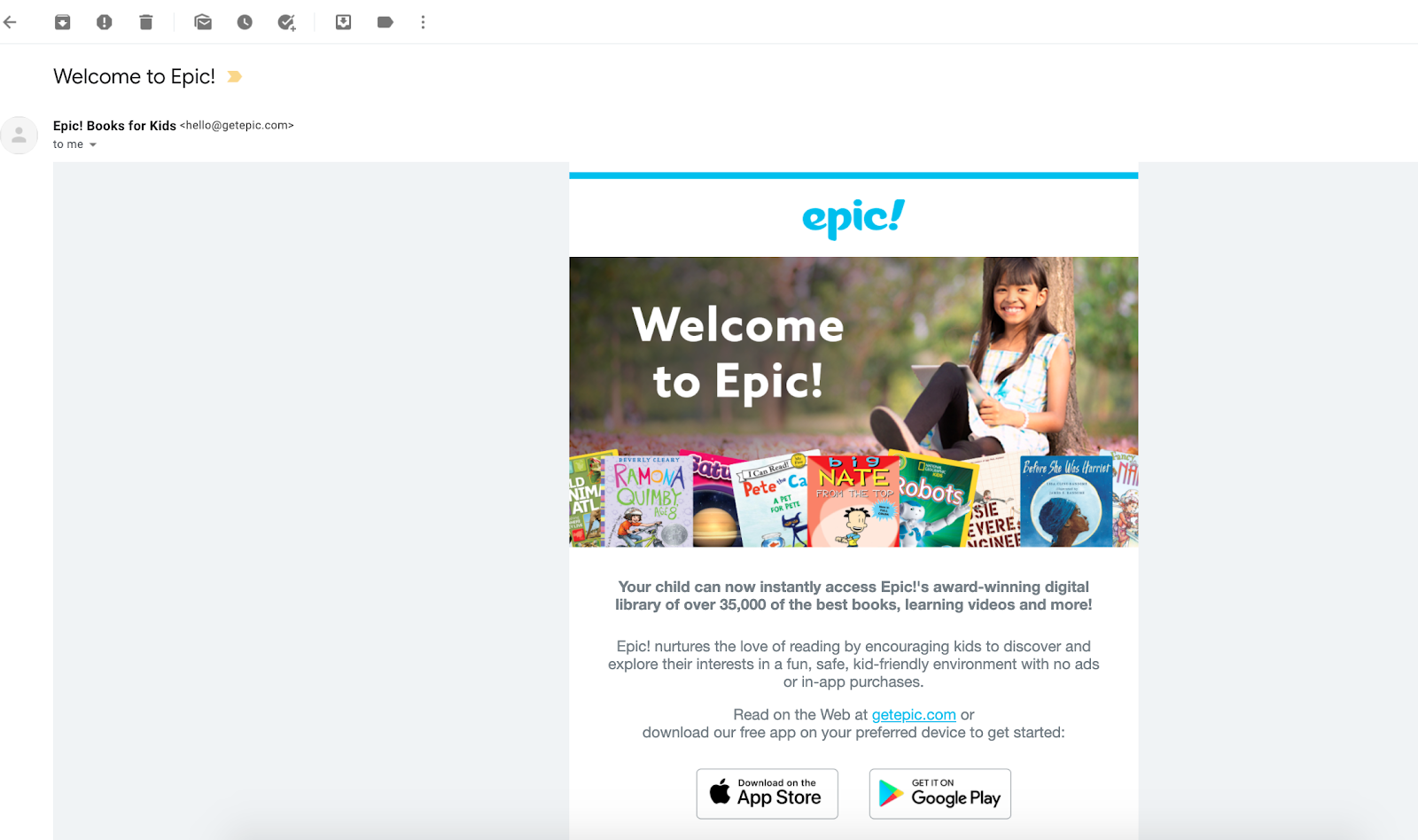 Example of marketing email created to welcome new users