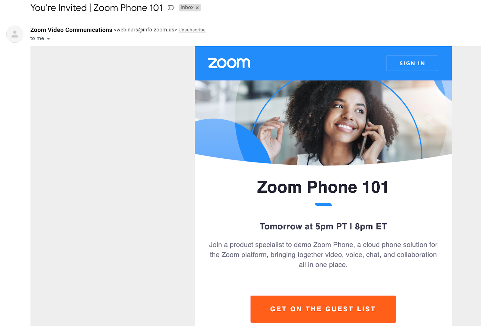 Email marketing campaign example by Zoom