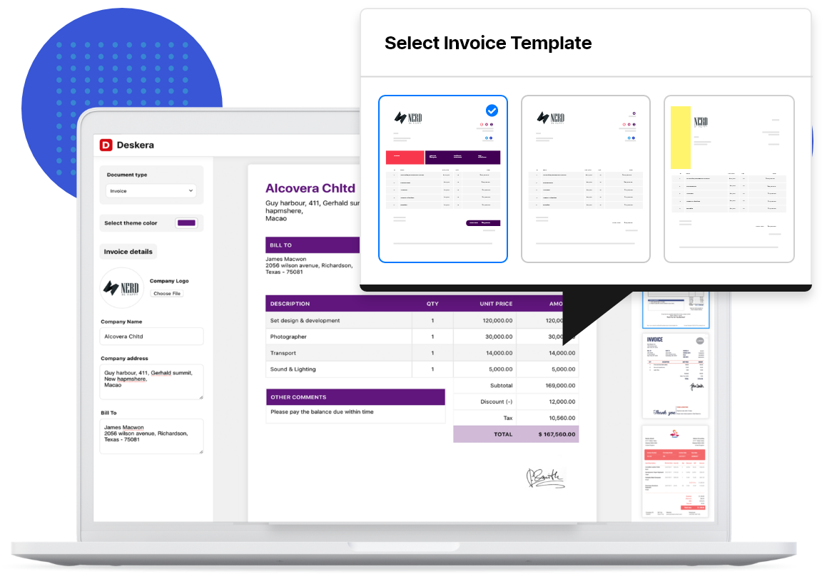 Deskera Professional Invoice Templates