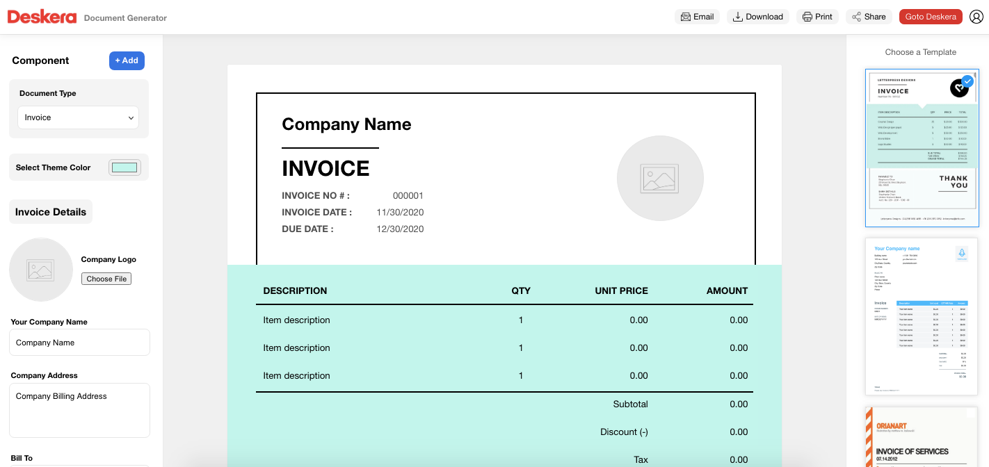 Deskera Invoice Generator