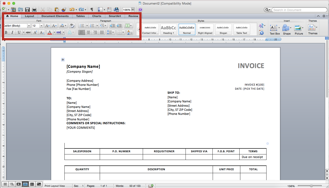 how to create an invoice in word document