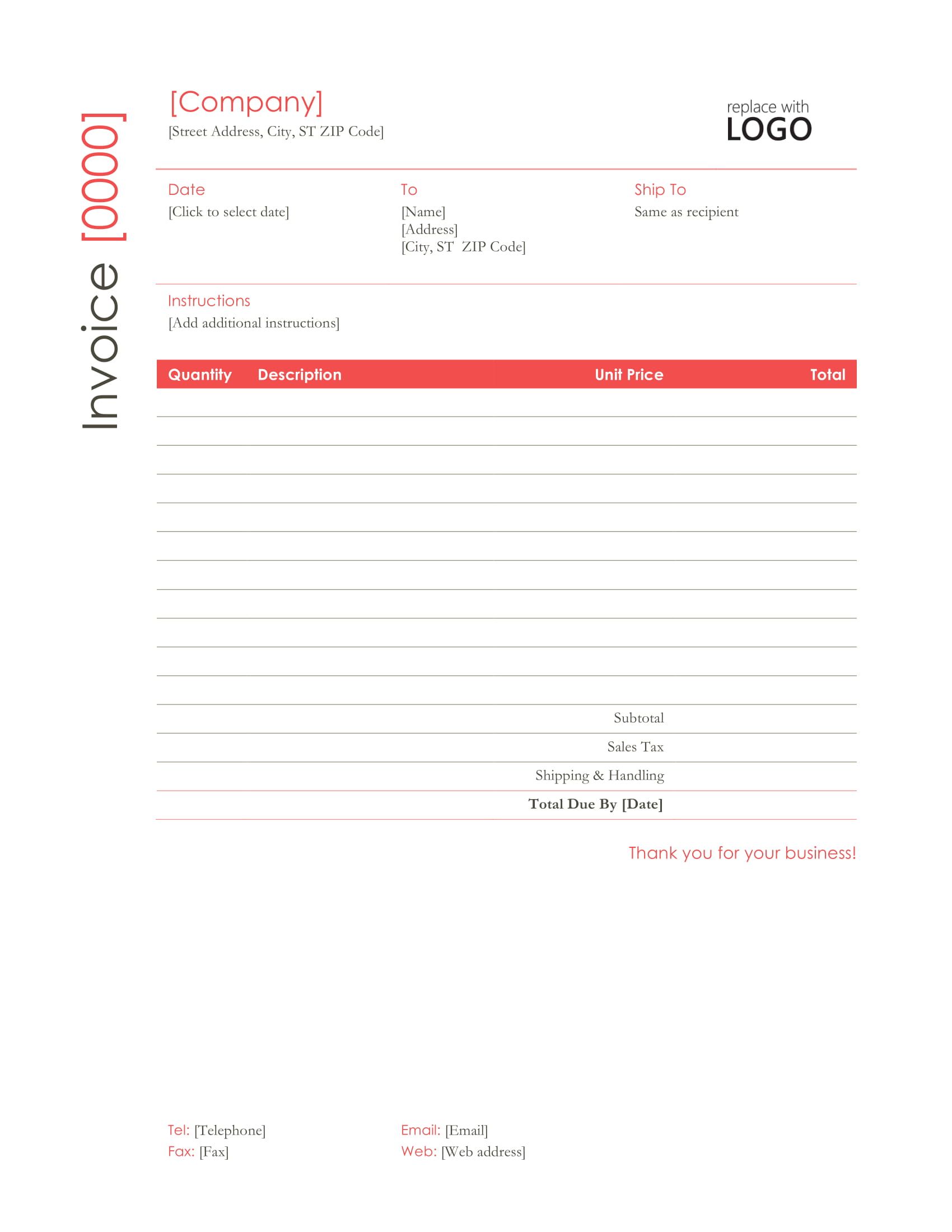 Red Professional Word Invoice Template