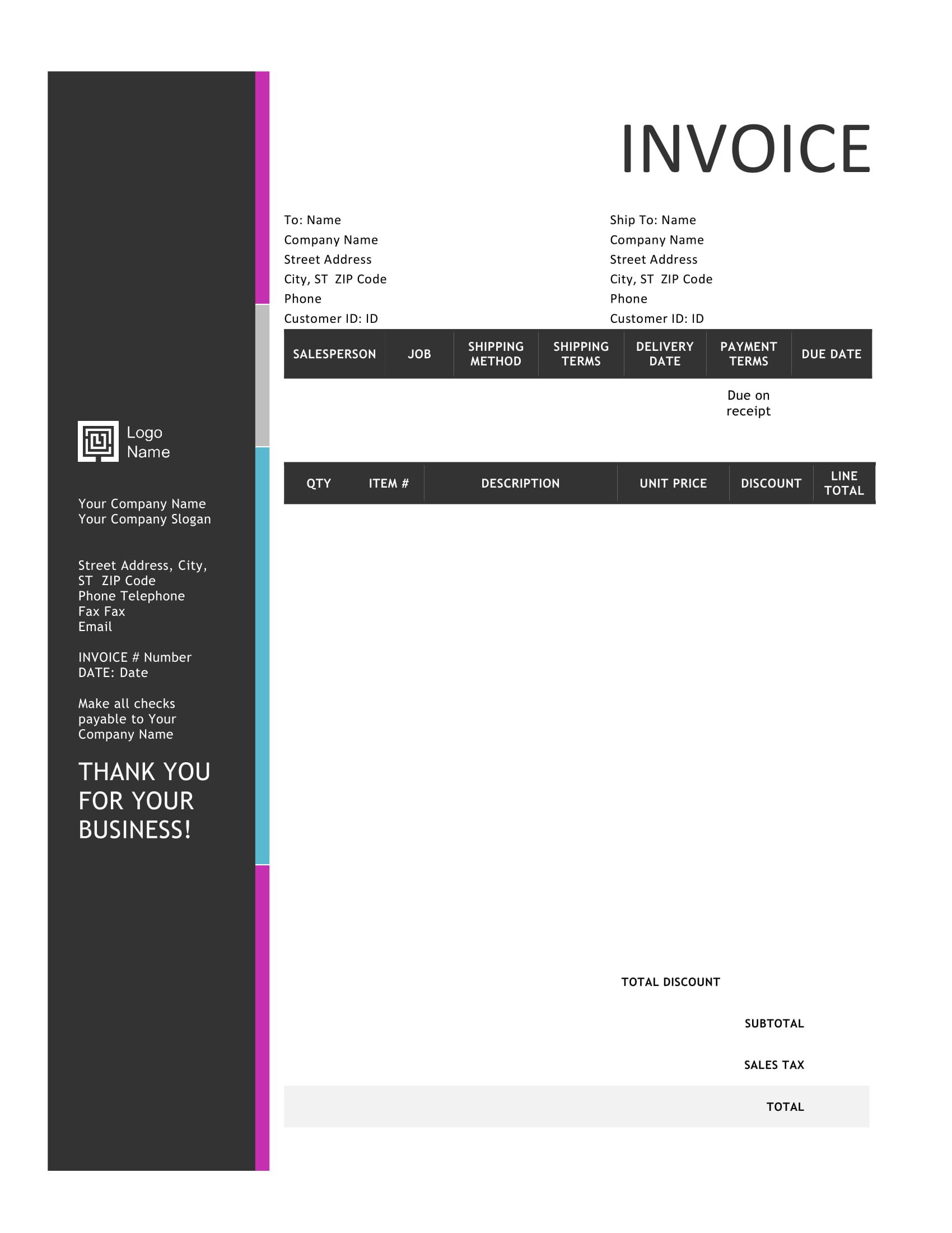 Bold Stylish Sales Word Invoice Template