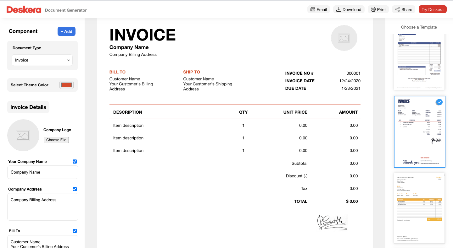 Deskera Invoice Generator