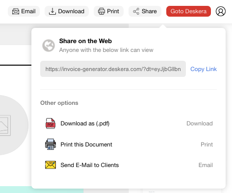 Sharing an Invoice in Deskera