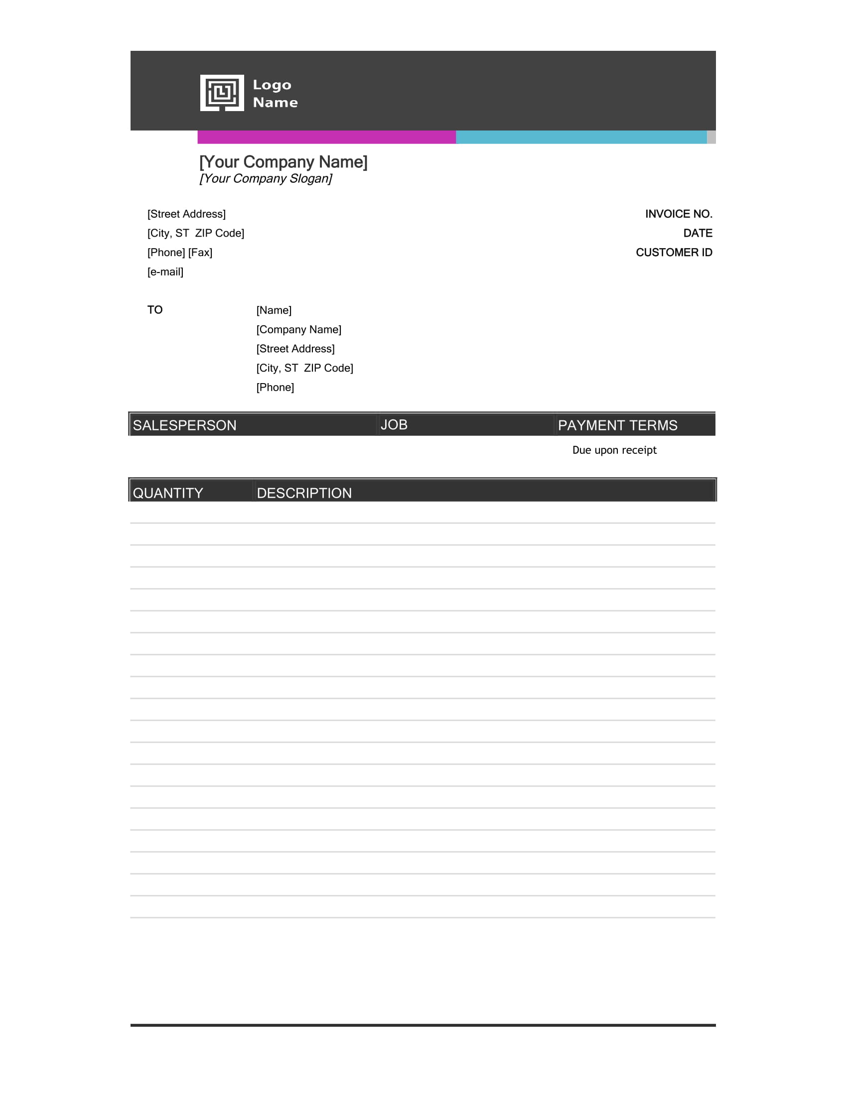 Bold Modern Sales Excel Invoice Template