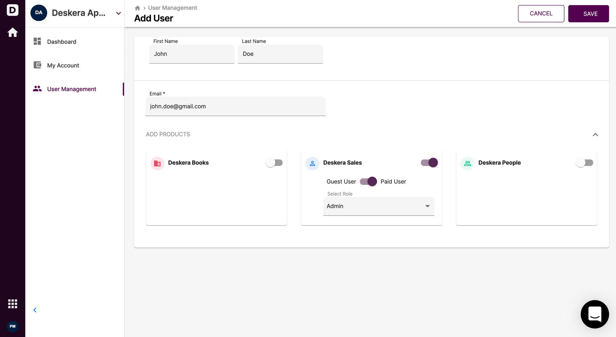 Adding users in Deskera Sales