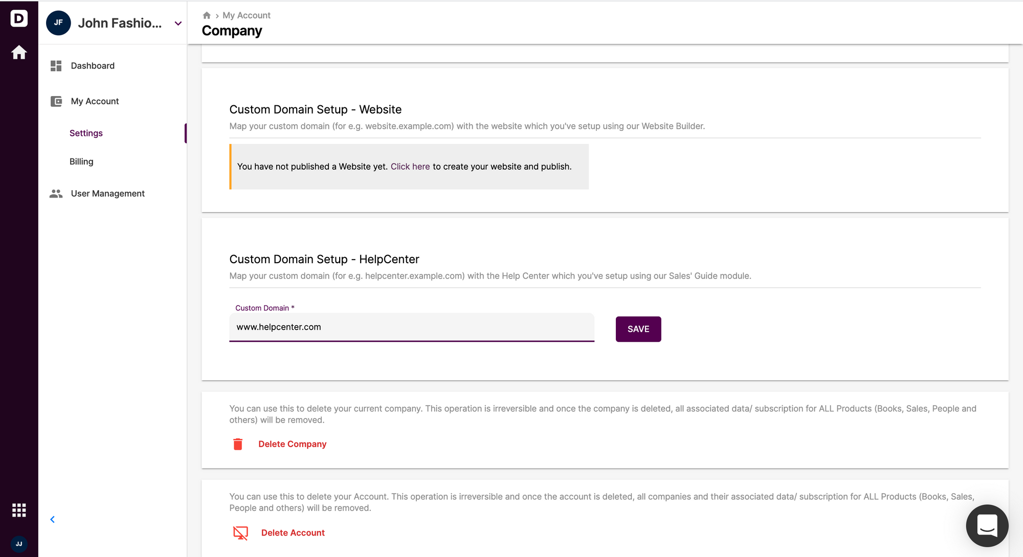 Custom domain setup for helpcenter