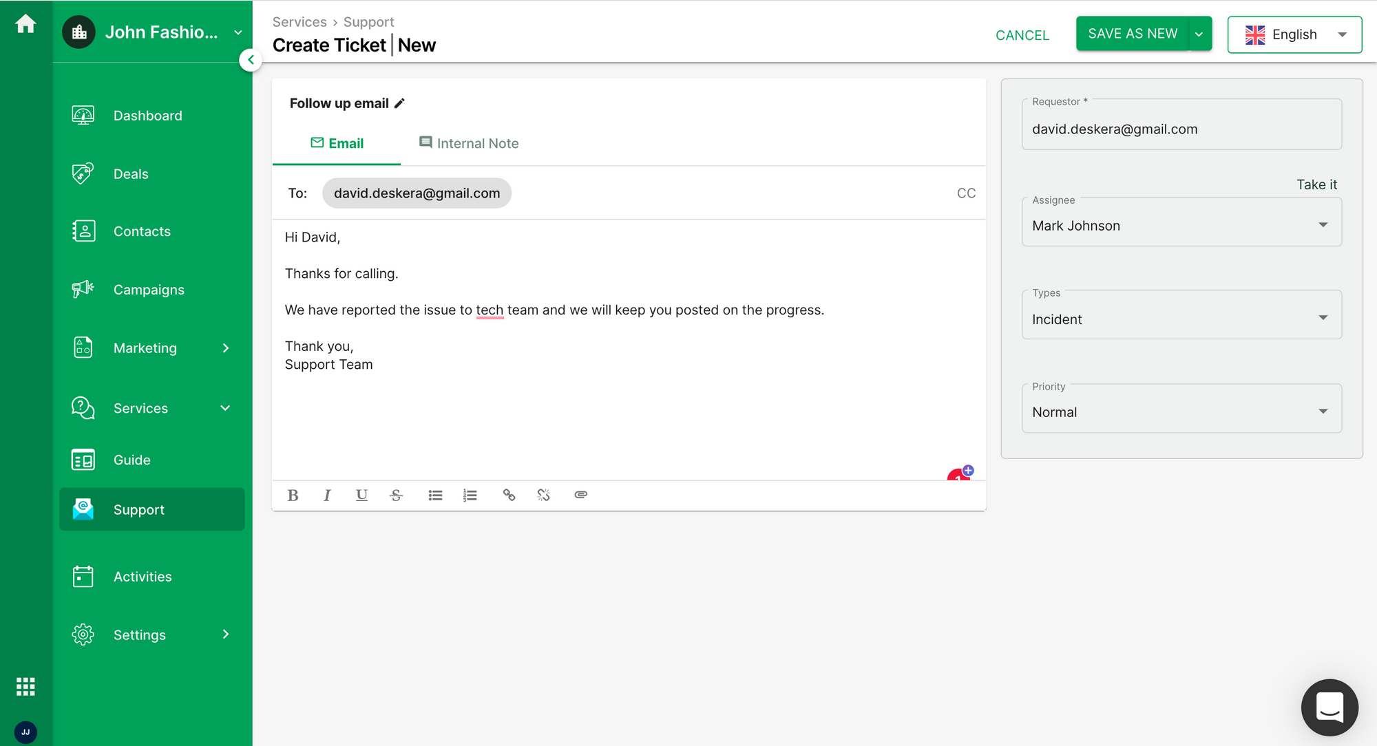 Create ticket