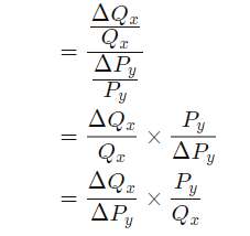 This formula depicts the sensitivity of demand for one good to the changes in the price of another one and shows cross price elasticity