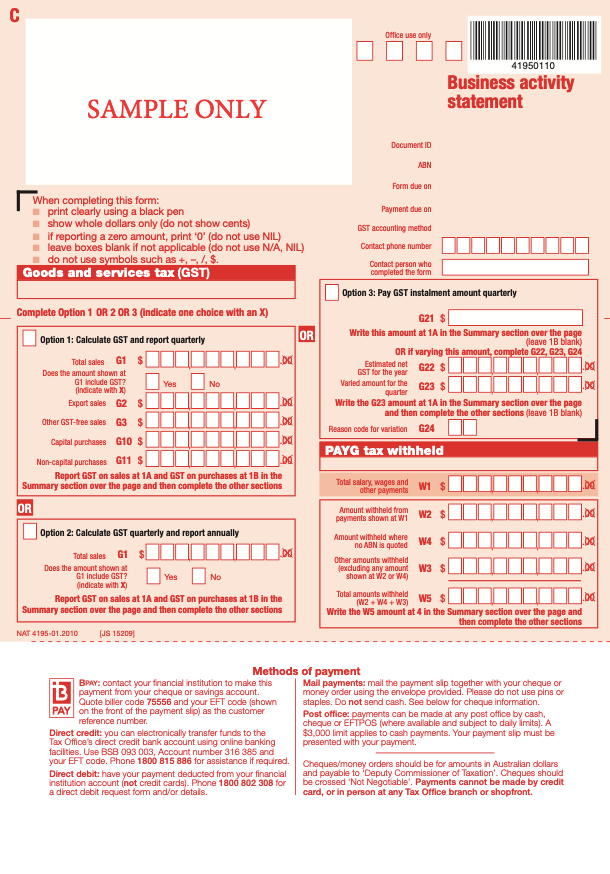 Activity statement. Vendor Statement form.