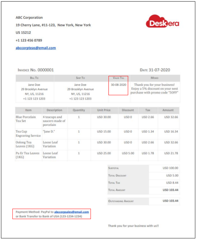 Deskera Invoice