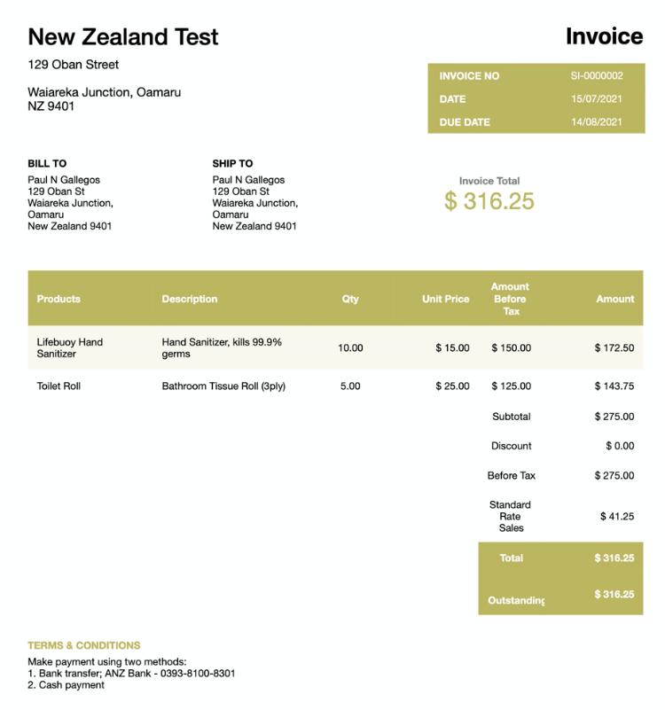 New Zealand Invoice Template