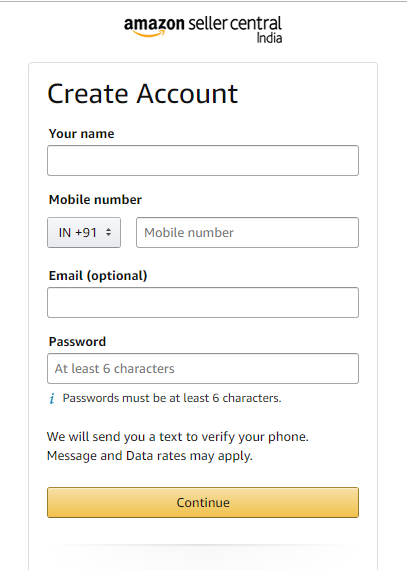 Create a seller account on Amazon