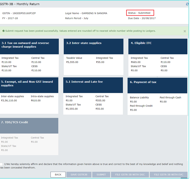 Submit the Form GSTR-3B