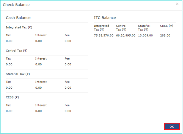 Going back to the main page of payment of taxes of Form GSTR-3B after checking balance of cash and credit