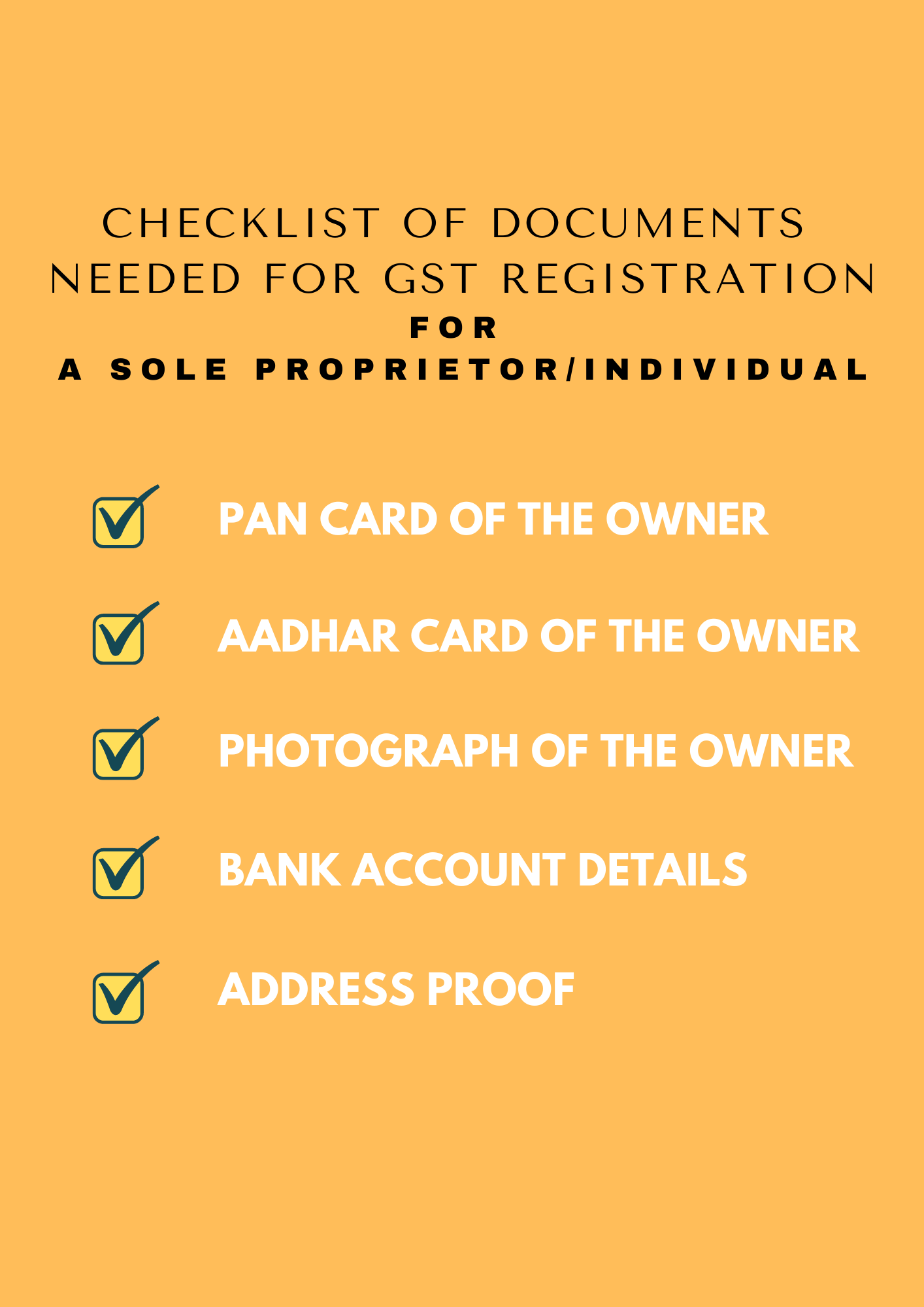 Documents Needed for GST Registration for sole proprietor/individual 