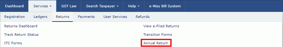 Accessing the annual returns dashboard to file GSTR-9