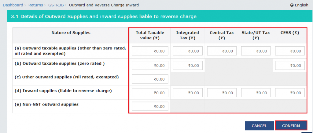 Outward and Reverse Charge Inward in Form GSTR-3B