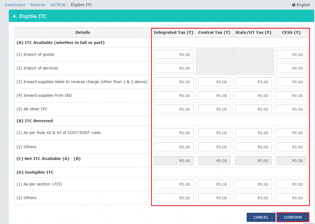 Eligible ITC in Form GSTR-3B