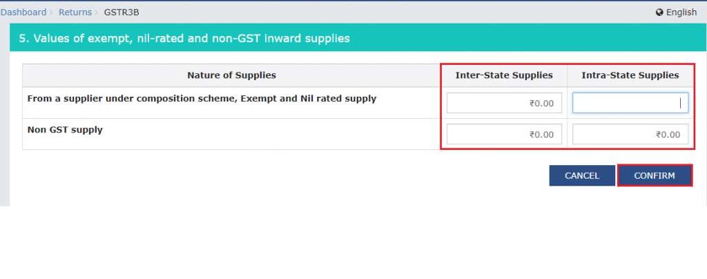 Excempt, nil-rated and non-GST inward supplies in Form GSTR-3B