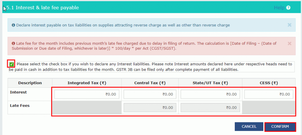 Details of interest and late fee payable in Form GSTR-3B