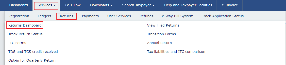 Accessing the returns dashboard to file GSTR-3B