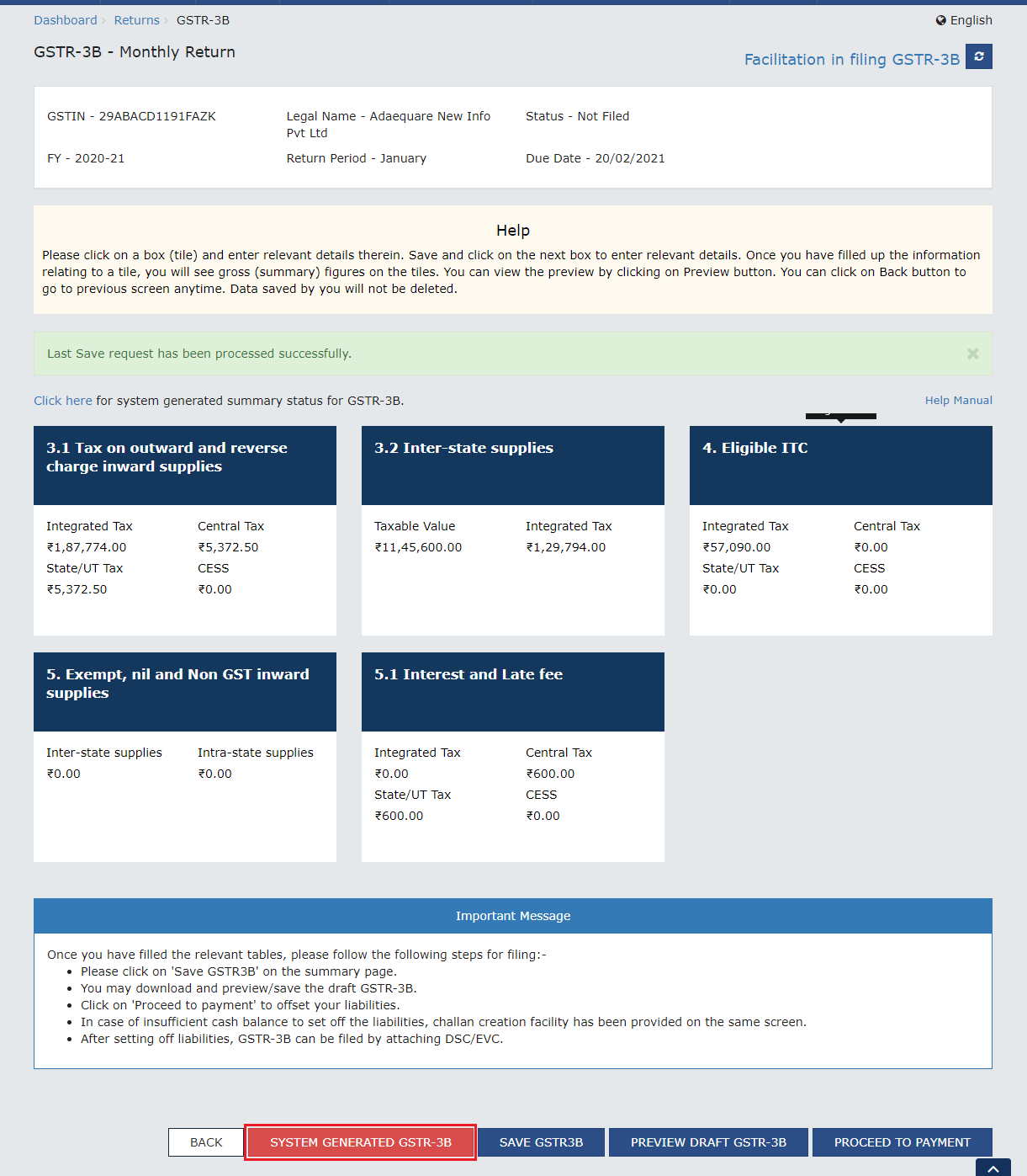 Form GSTR-3B Monthly Return Page