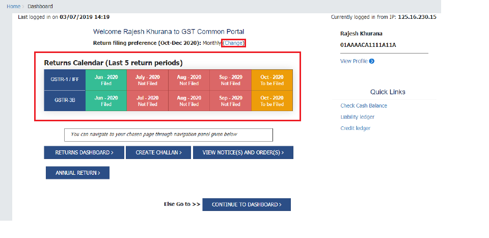 Logging into GST home page to file GSTR-3B returns