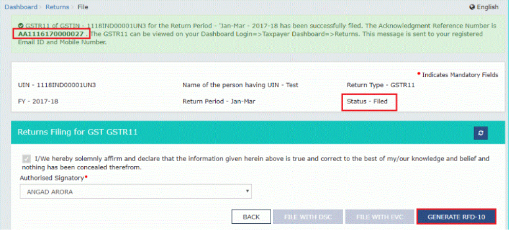 Step 37: Status of GSTR 11 return changes to "filed"