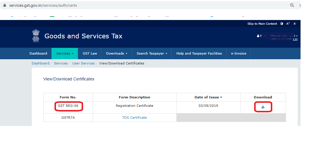 Step 3 for GST Certificate Download