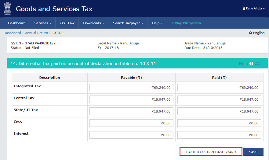 Going back to the GSTR-9 dashboard as a part of process to file GSTR-9