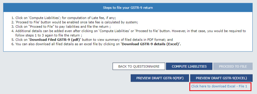 How to download excel file of the draft form GSTR-9?