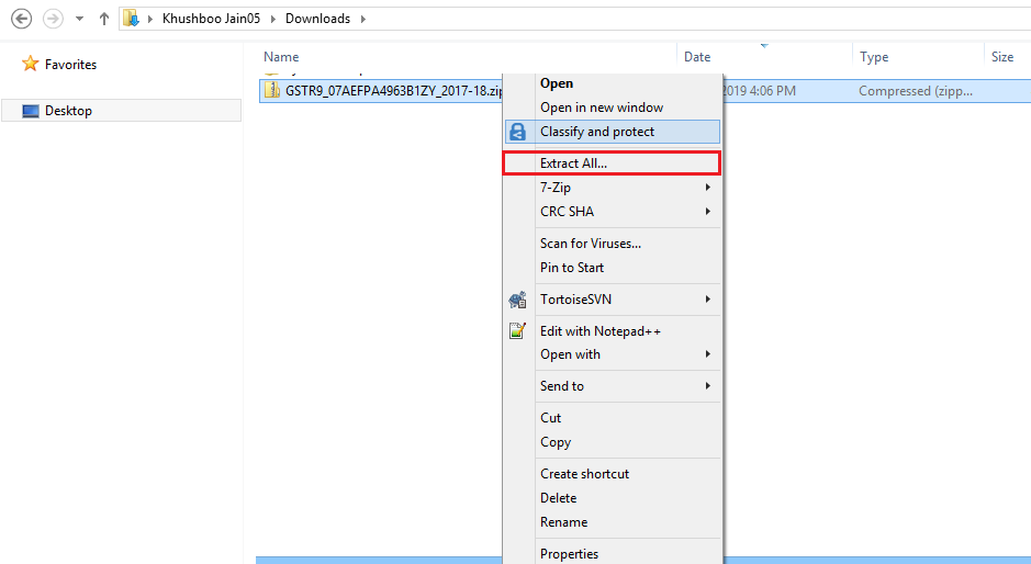 How to extract from the zip file to view the excel of the draft form GSTR-9?