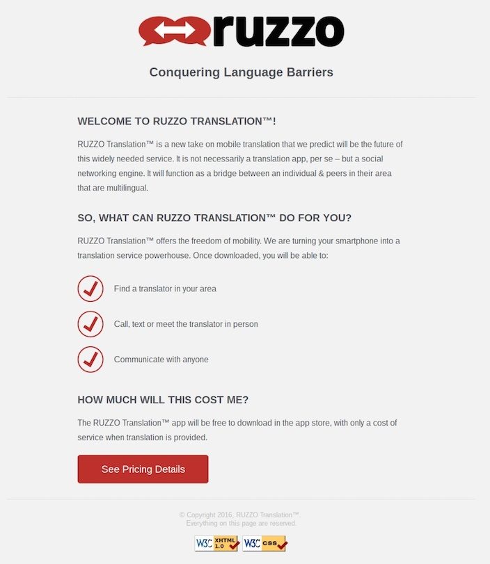 Click-Through Landing Page Example 12: Ruzzo