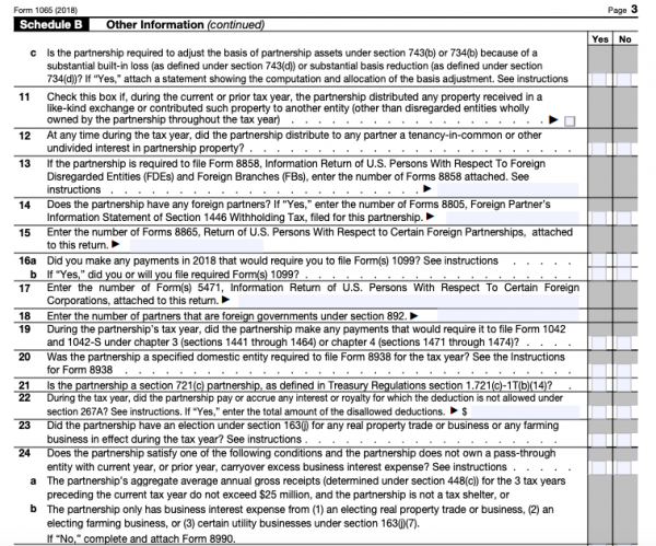 Step 5: Completing Schedule B of the IRS Form 1065 on Page 3