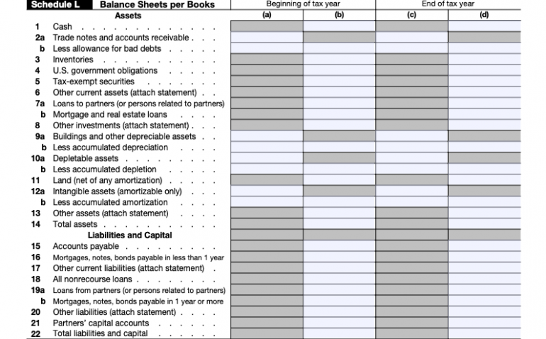 Step 7: Complete Schedule L on page 5 of IRS Form 1065