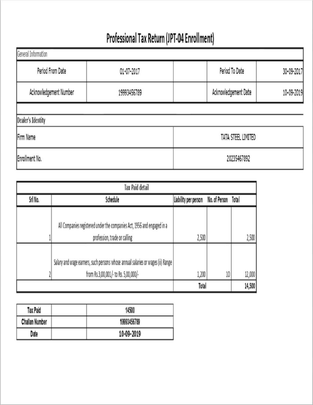 Example of Form JPT-04 Enrollment