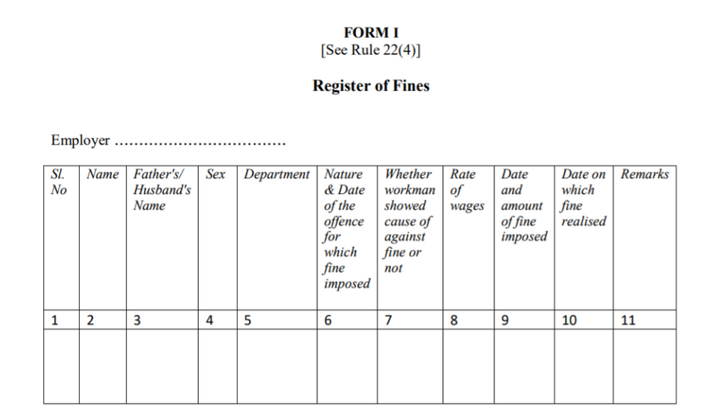 Karnataka Minimum Wages Rules Form I
