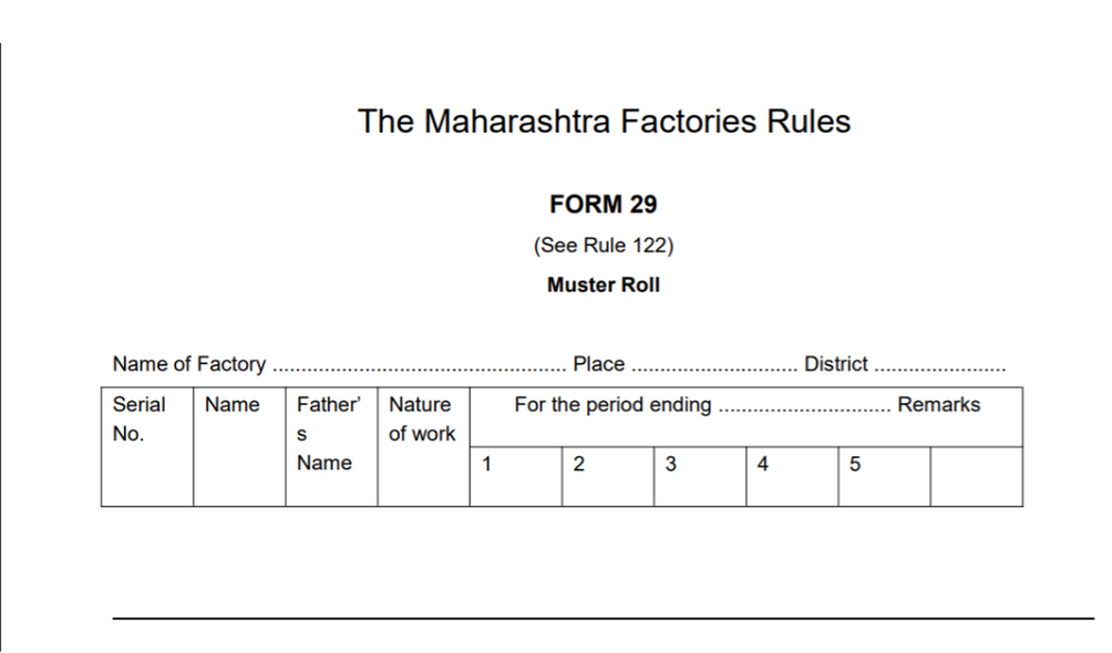 Maharashtra Form 29 Muster Roll